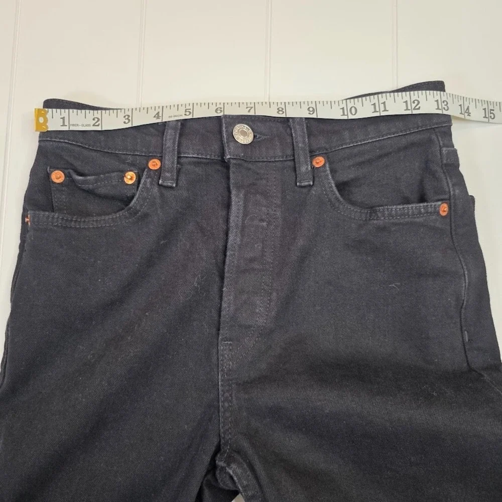 RE/DONE High Rise Ankle Crop Jeans 26 Faded Black Raw Hem Button Fly‎ 189-3WHRAC